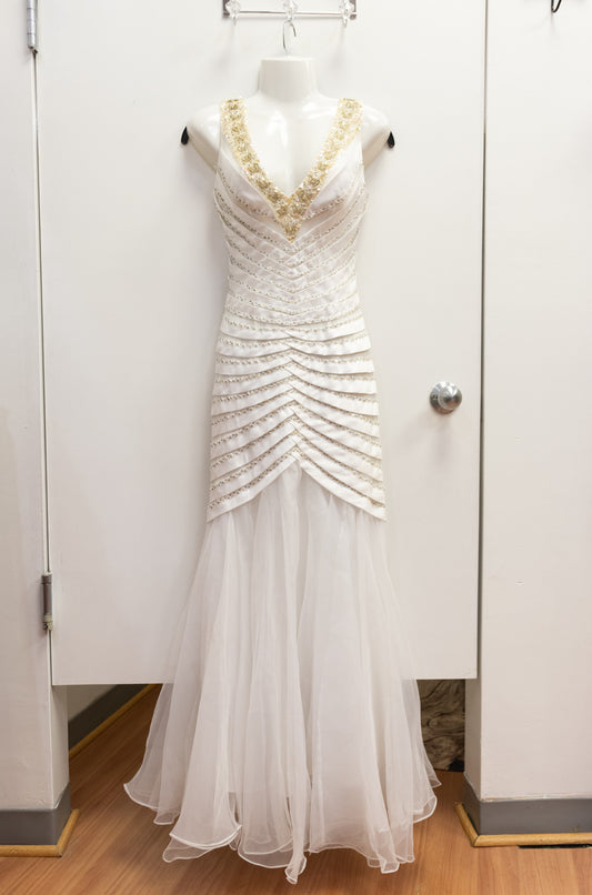 May Queen White Sequin Mermaid Dress (Size 4)