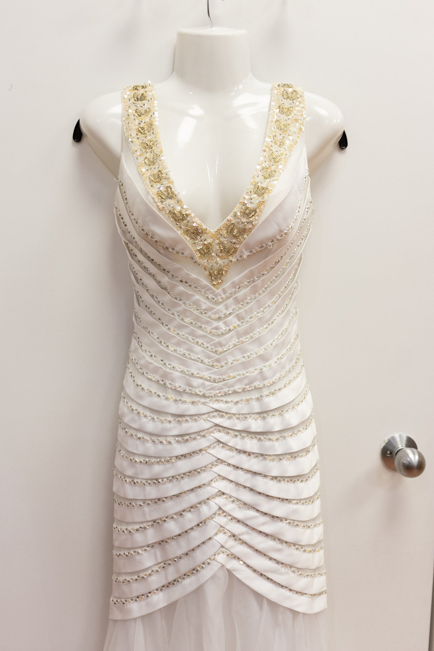 May Queen White Sequin Mermaid Dress (Size 4)