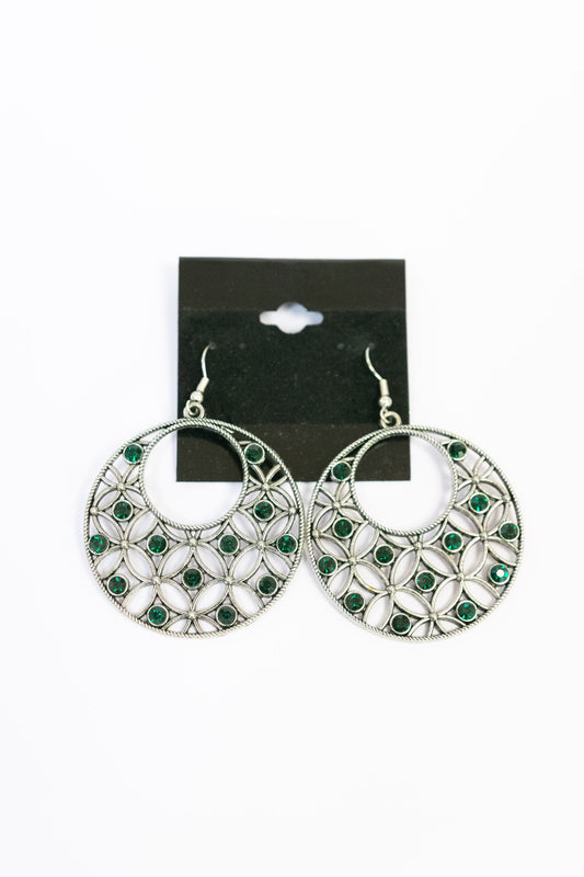 Garden Garnish Green Rhinestone Hoop Earrings