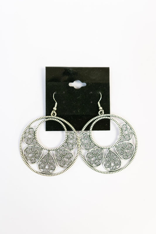 Petal Promenade Silver Floral Hoop Earrings