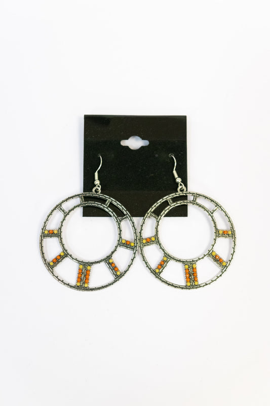 Radiant Dual-Hoop Red and Yellow Beaded Earrings