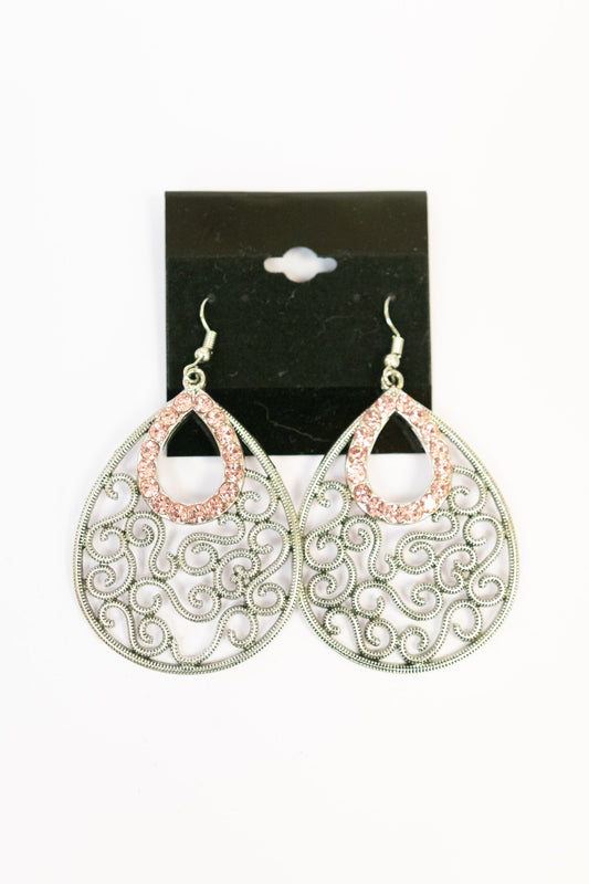 Seize The Stage Pink Rhinestone Teardrop Earrings